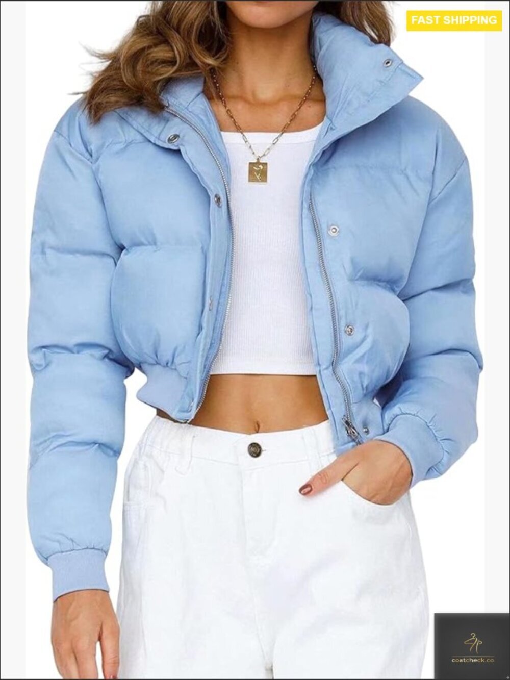 Cropped Puffer Jacket Padded Long Sleeve Bubble Coat Warm Winter Puffy Outerwear